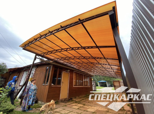 Односкатный навес из поликарбоната для автомобилей №95 - фото 1909