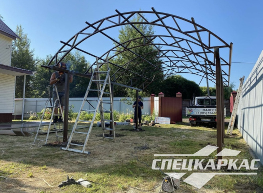 Классический навес из поликарбоната для машины арочного типа №11 - фото 1075