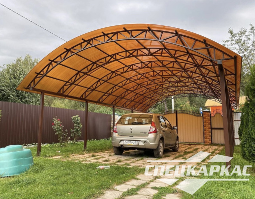 Усиленный навес из поликарбоната для двух автомобилей №96 - фото 1911